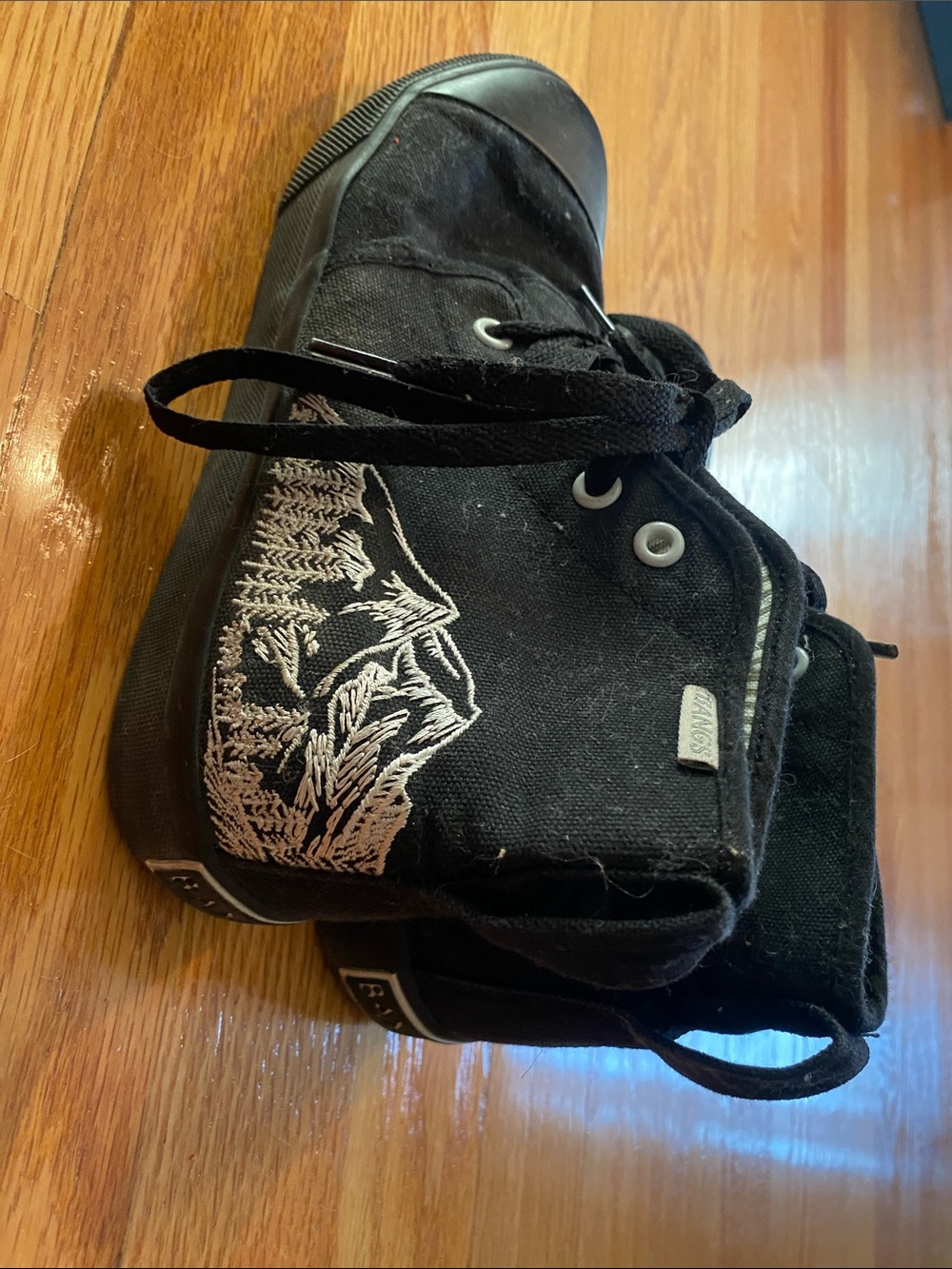 Women’s Black Canvas High-Top Sneakers with Embroidered Detail